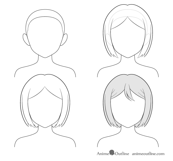 Anime combed hair step by step drawing