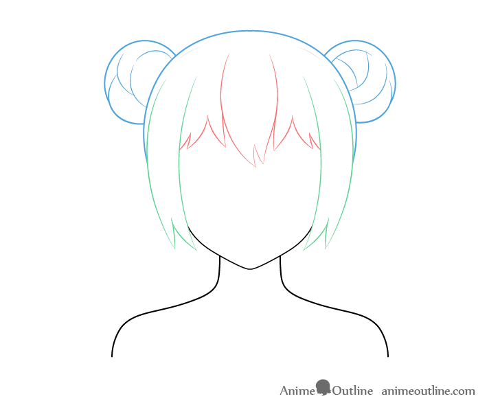 Anime hair buns drawing breakdown