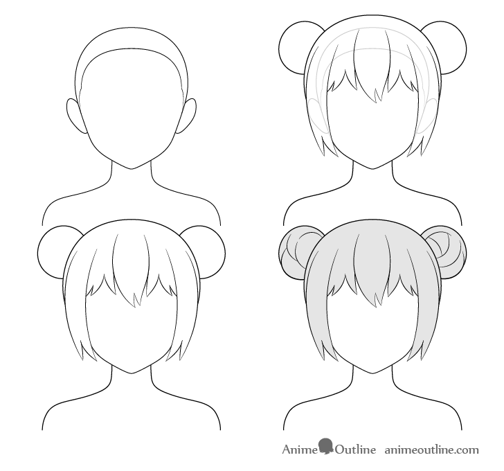 how to draw hair in a bun from the front