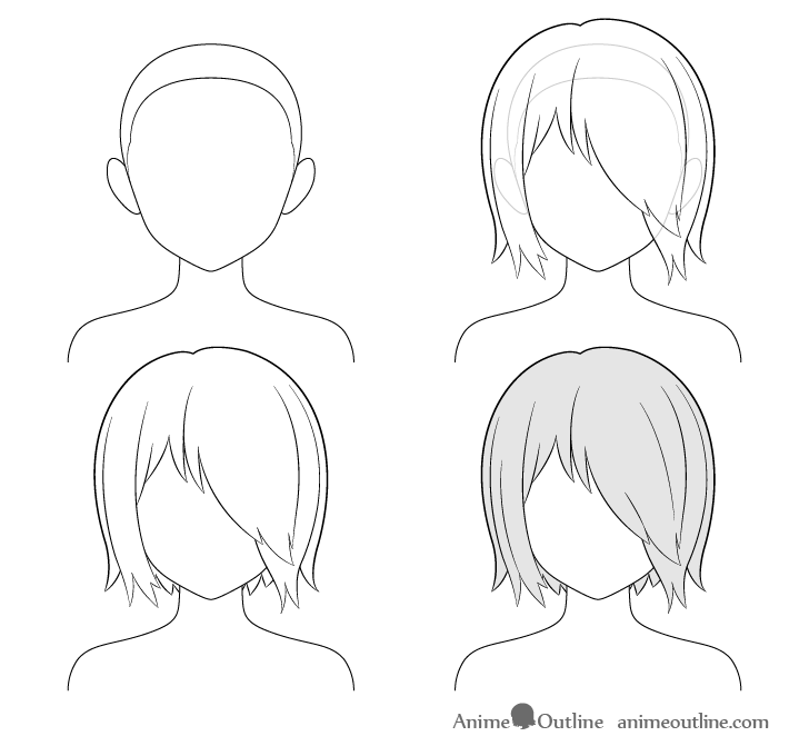 Anime hair over one eye step by step drawing