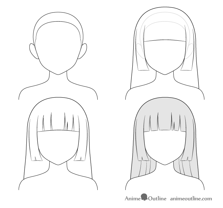 Anime hime cut hair step by step drawing