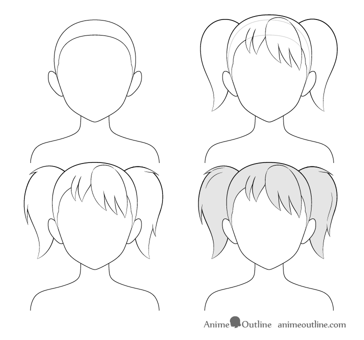 Anime pigtails hair step by step drawing
