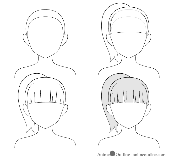 Anime ponytail hair step by step drawing