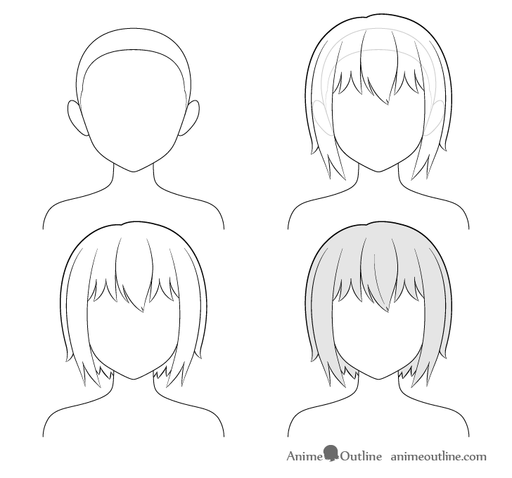 Anime short hair step by step drawing