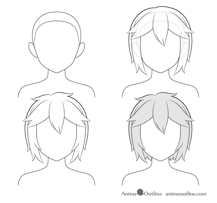 Anime short messy hair step by step drawing