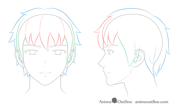 Anime male hair drawing breakdown