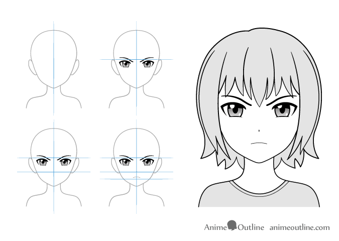 Angry anime girl drawing example