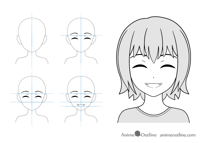 How To Draw A Happy Anime Face, Step by Step, Drawing Guide, by Dawn -  DragoArt