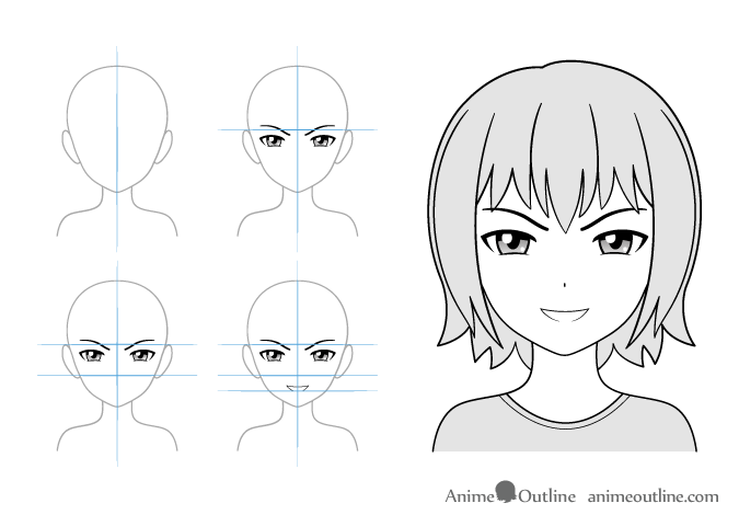 Grinning anime girl drawing example