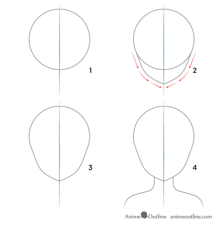 Anime head shape drawing step by step