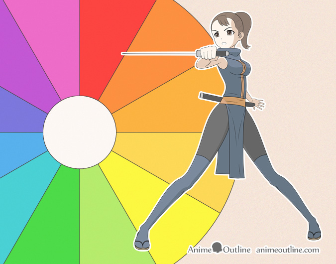 Anime or manga ninja girl and colour wheel