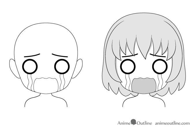 Anime chibi crying facial expression drawing