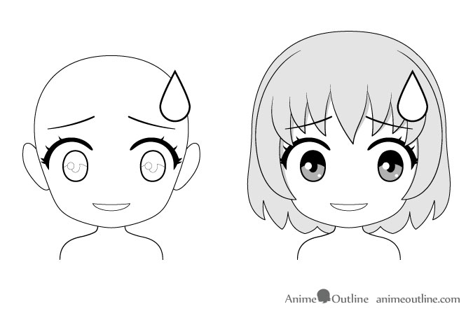 Anime chibi nervous facial expression drawing