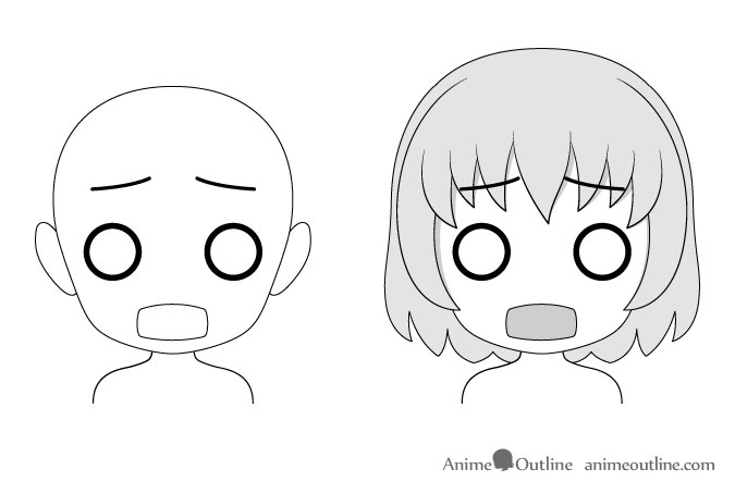 Anime chibi scared facial expression drawing