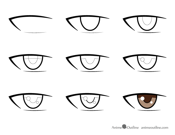 9 step drawing of an anime male eye