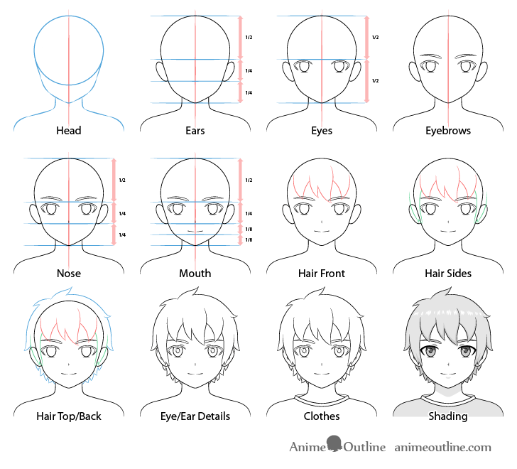 Set of male face anime Royalty Free Vector Image