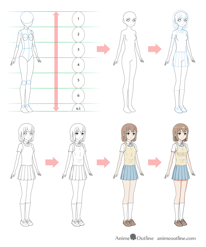 how to draw a woman standing step by step