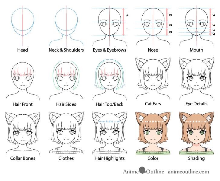 chibi anime cat girl drawing