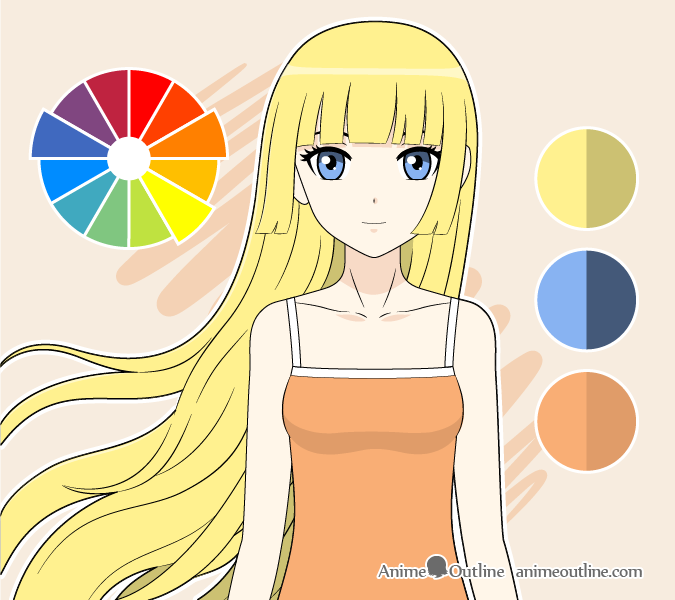 Anime girl split complimentary colors drawing