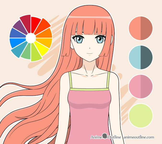 Anime girl tetradic colors drawing 2