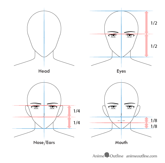 Anime male face proportions and step by step drawing