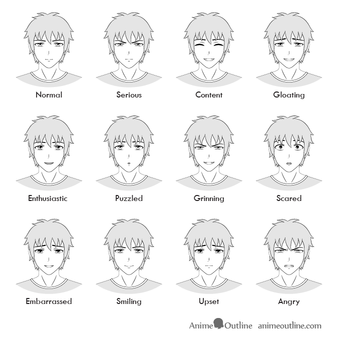 12 Anime Male Facial Expressions Chart & Tutorial AnimeOutline