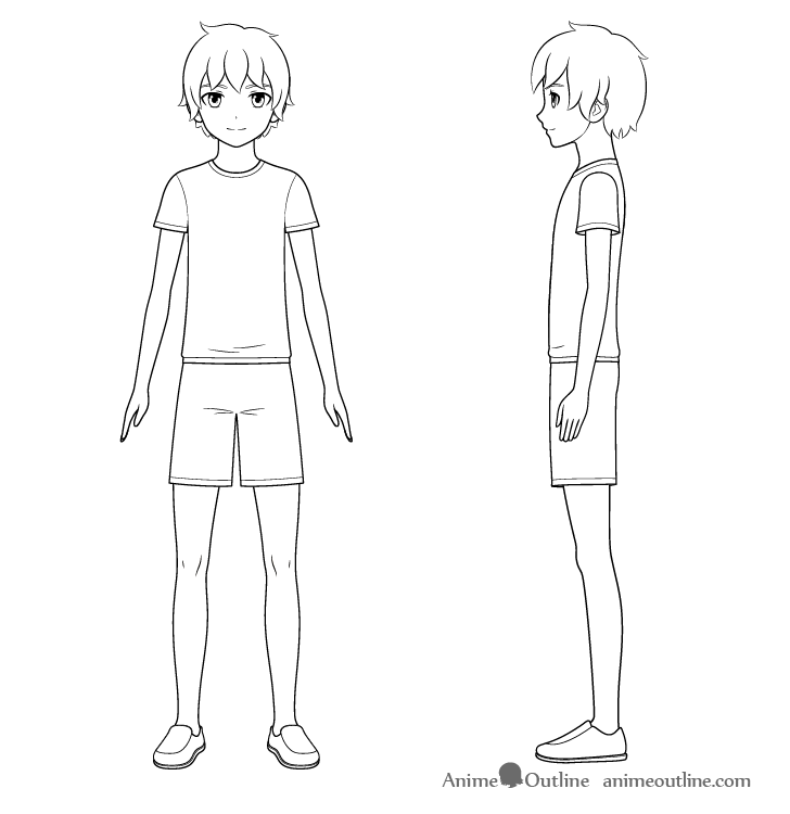 fewclam480 anime character male full body front side back and 45  degrees
