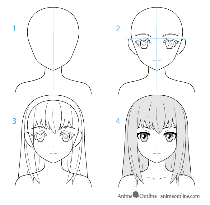 Cartoon girl anime character outline Royalty Free Vector