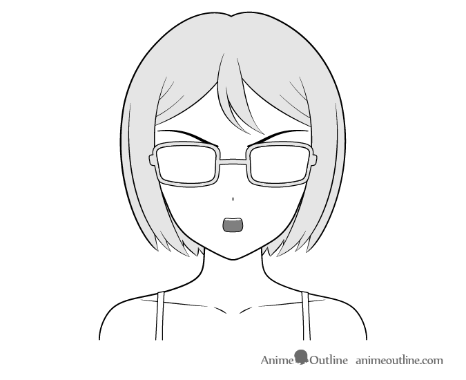 Anime bookworm girl curious face drawing