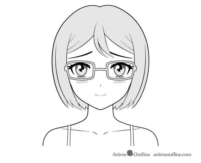 Anime bookworm girl shy face drawing
