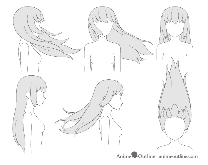 flowing hair drawings in the wind