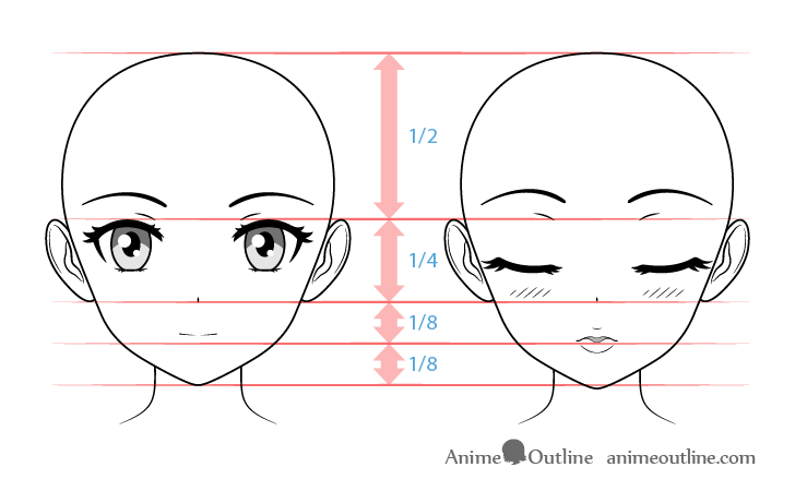 Normal and kissing expression anime girl face proportions