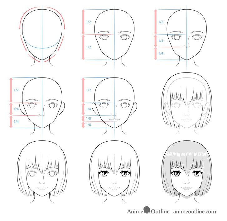 Realistic anime face drawing step by step