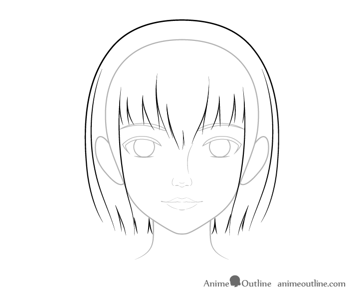 Realistic anime hair basic line drawing