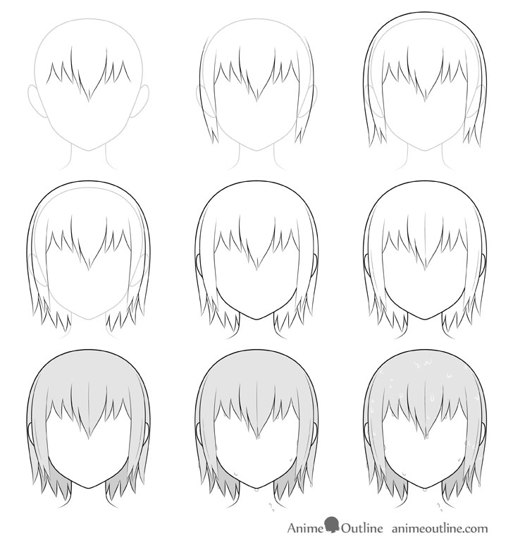 Anime wet hair drawing step by step