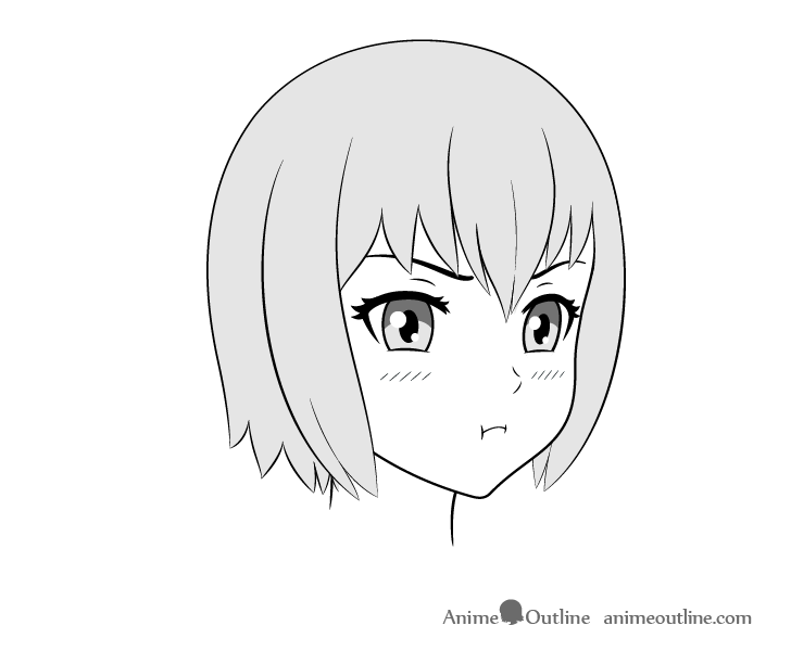 Anime pouting face drawing 3/4 view
