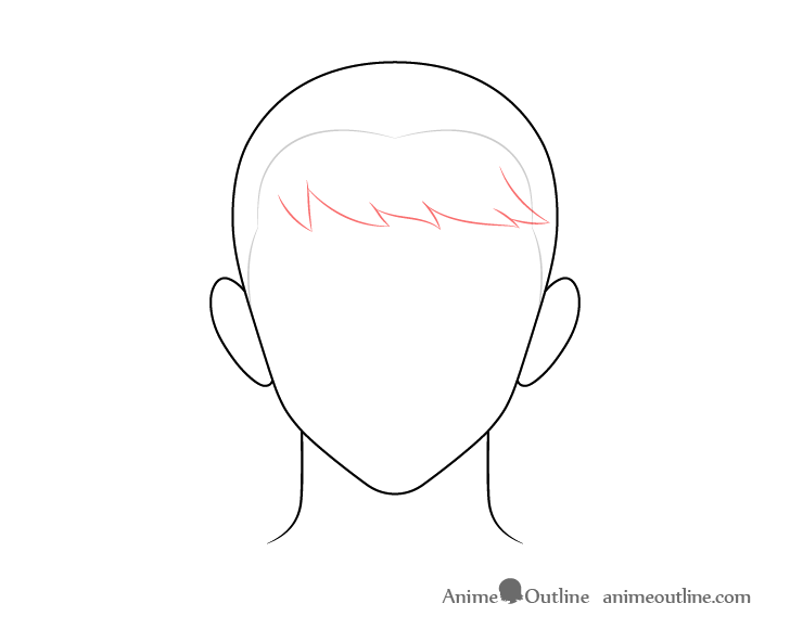 Anime combed male hair front drawing