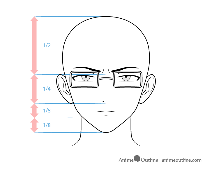 Anime intellectual male character concerned face drawing