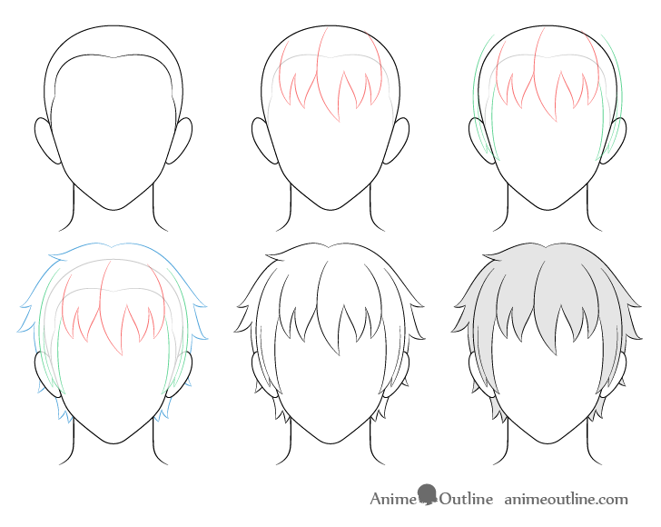 Anime male hair drawing step by step