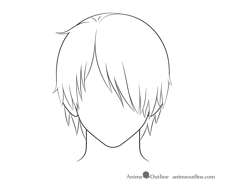 Anime male hair over one eye line drawing
