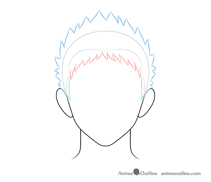 Anime spiky male hair back and top drawing