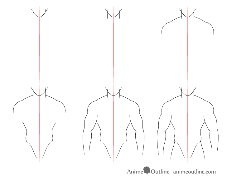 Muscular body outline drawing step by step