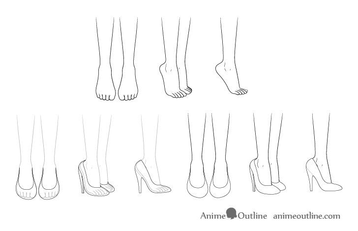 Anime high heel shoes drawing step by step