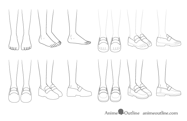 how to draw shoes from the front step by step