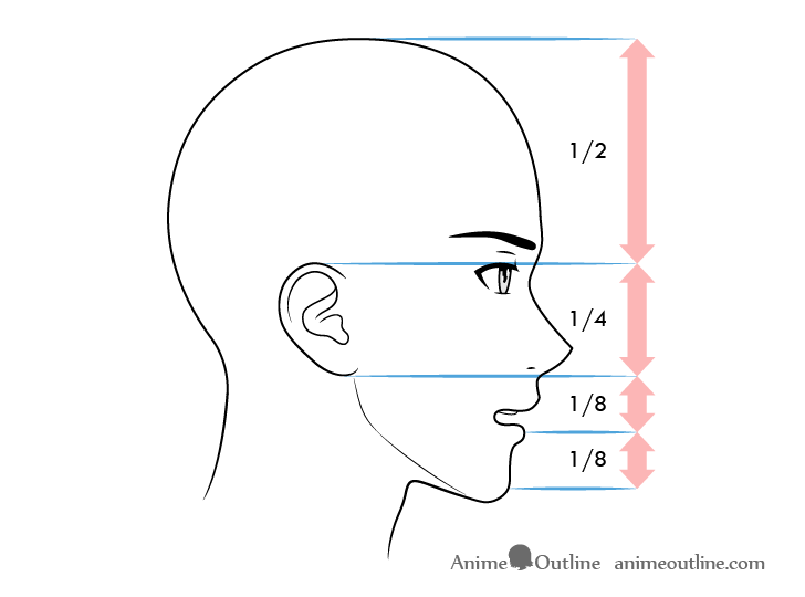 Anime male face proportions side view lightly open mouth