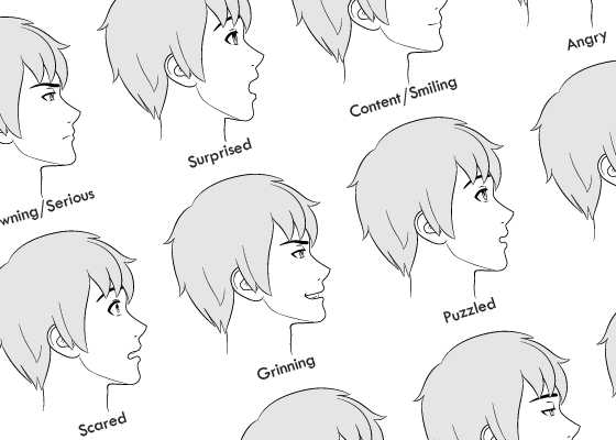 Anime Male Facial Expressions Side View 