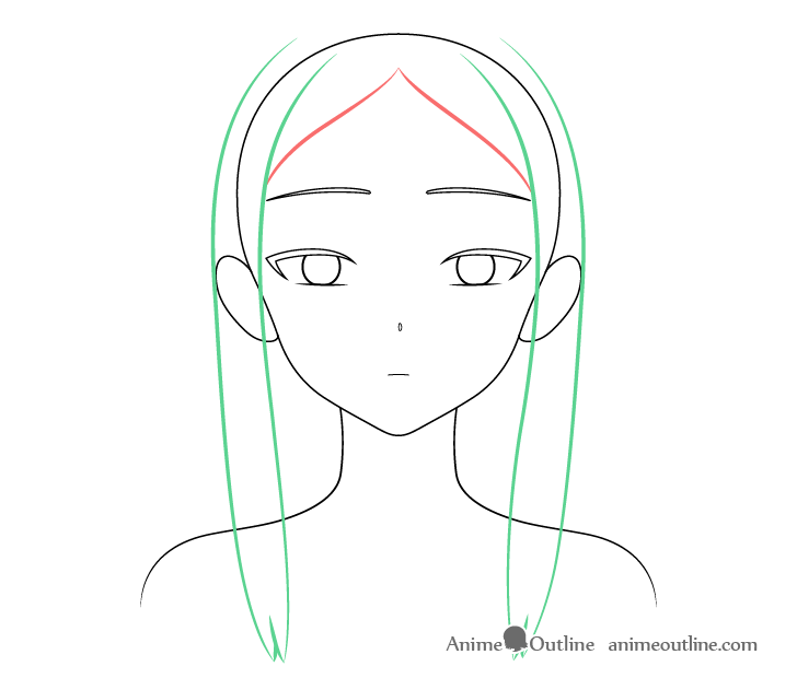 Beautiful anime girl hair front drawing