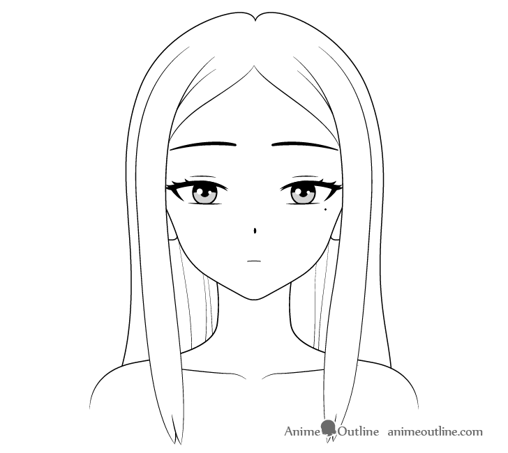 Beautiful anime girl line drawing
