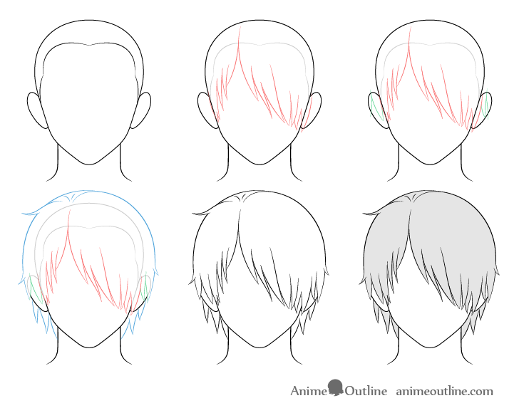 Anime male hair over one eye drawing step by step