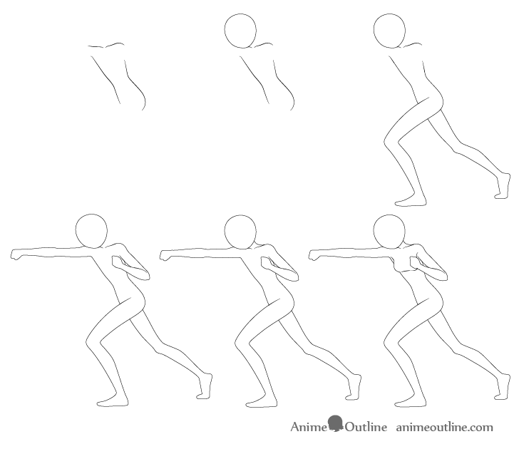 Anime punching pose drawing step by step